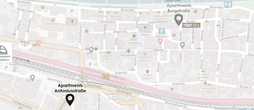 Karte des Standorts Ferienwohnungen Boppard Antoniusstraße 